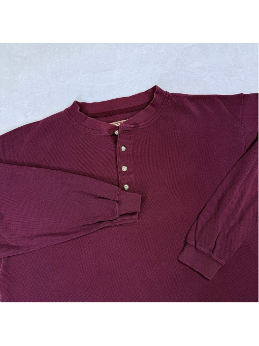 Men's Woolrich Long Sleeve Henley Tee Medium Maroon Waffle Knit Outdoor